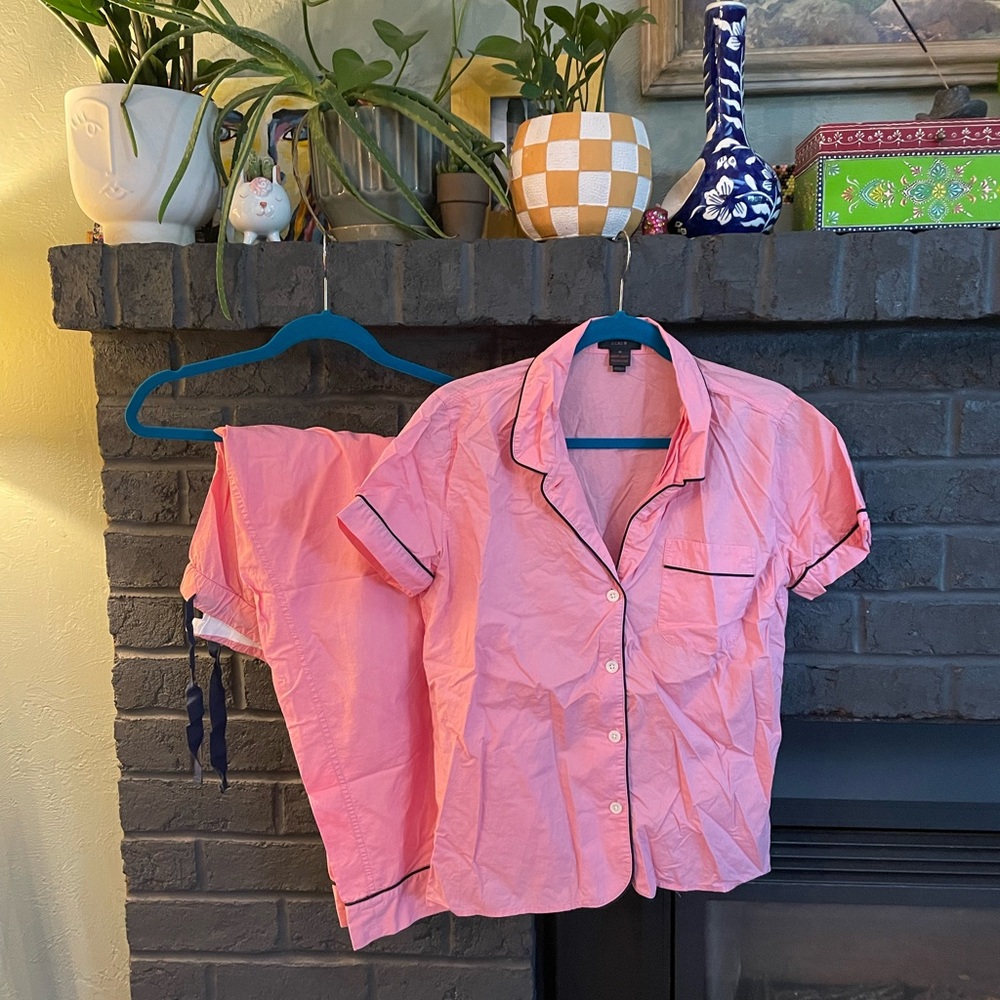 Pink J crew 100% cotton pajama set women’s medium